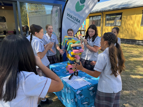 Jenga with Dunstan High students